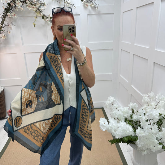 Dion: Blue & tan designer inspired scarf