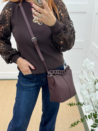Mae: Small brown cross body grab bag