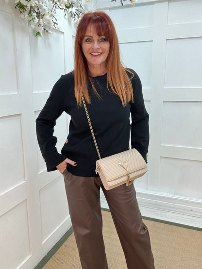 Clare: Beige quilted gold V evening bag