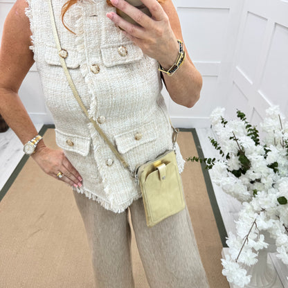 Petra: Gold Italian leather phone cross body travel bag