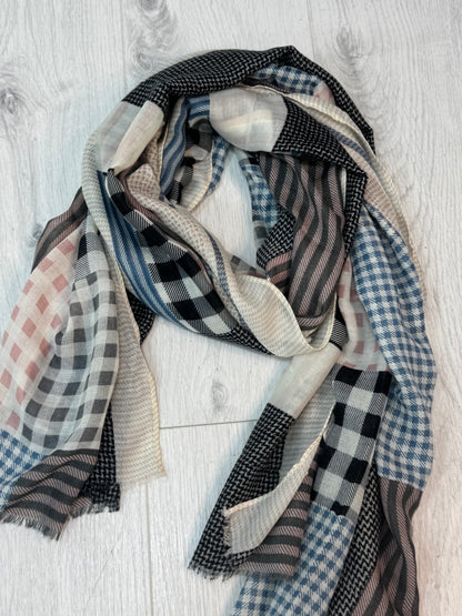 Sara: Blue, pink  & black check scarf