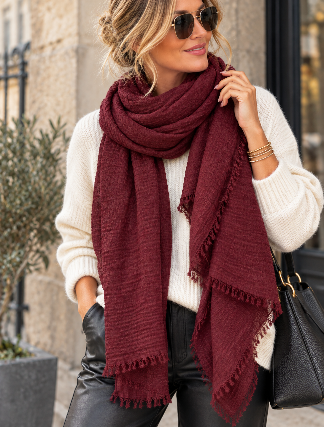 Tula: Long frayed raw edge scarf. Various colours