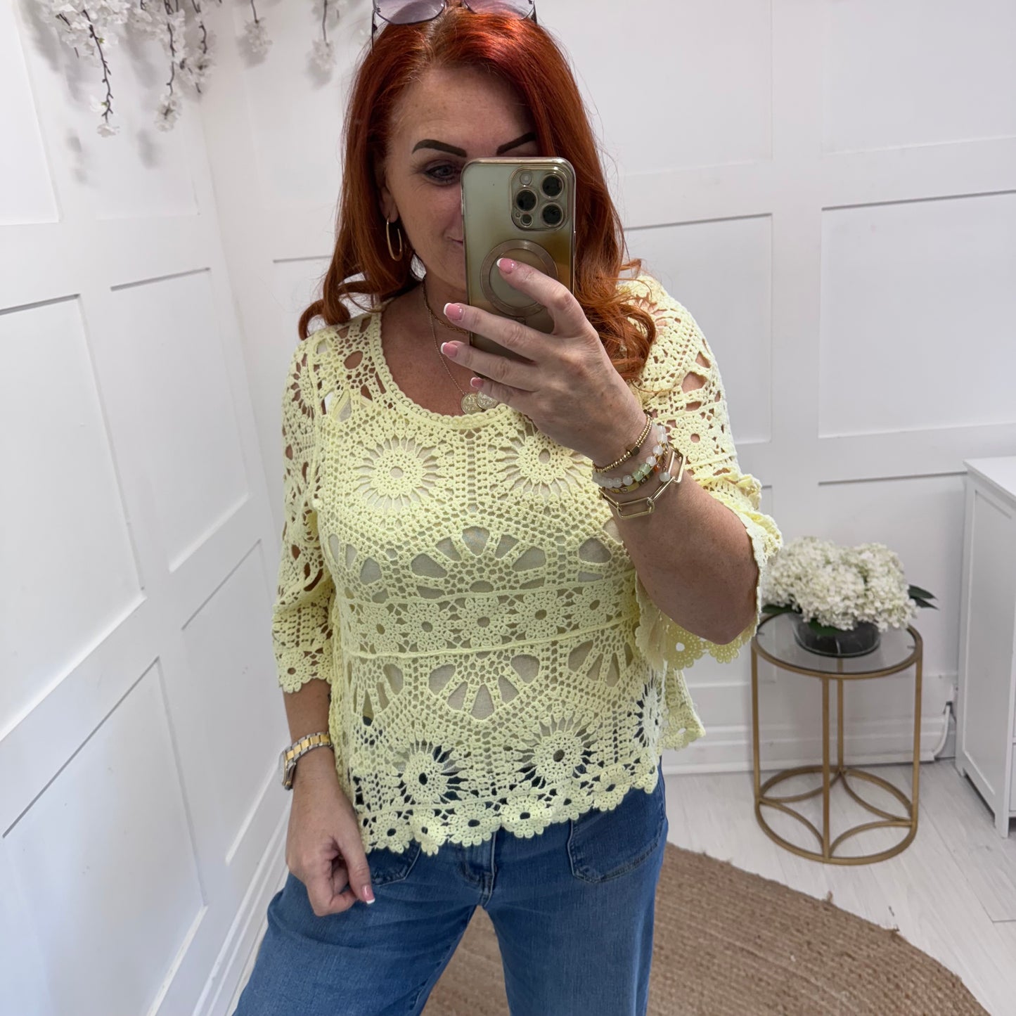 Ellie: Lemon fluted arm crochet top & vest. One size: 10-16