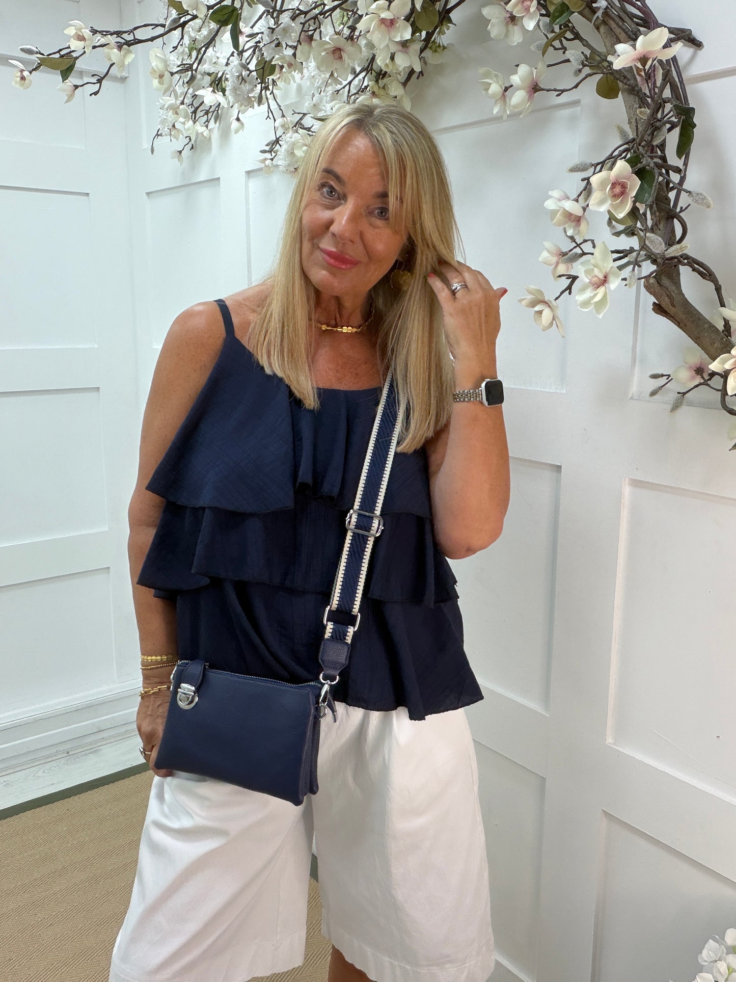 Riley: Ruffle strappy top. One size 10-16. 3 colours