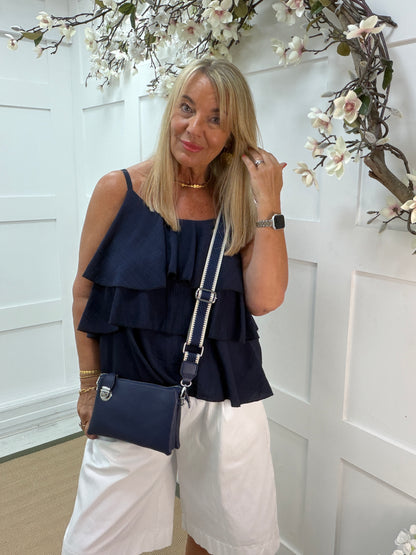 Riley: Ruffle strappy top. One size 10-16. 3 colours