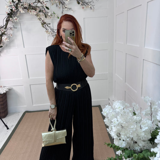 Coco: Black pleated co-ord set. One size: 14-22