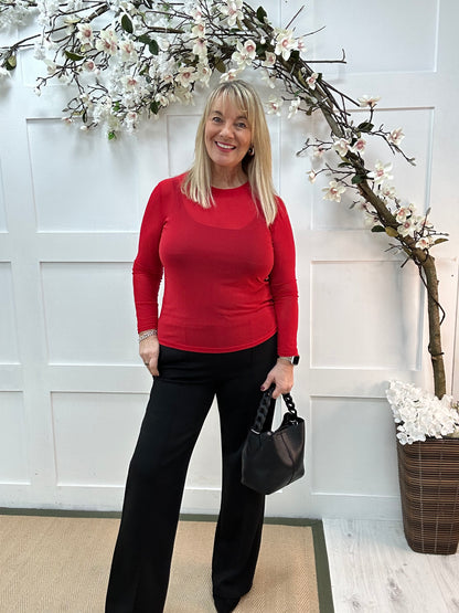 Romy: Red sheer mesh top. One Sz: 12-18