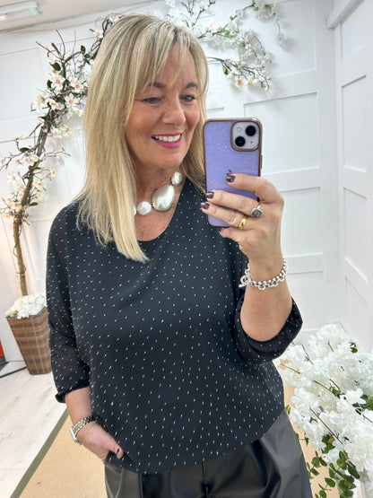 Ava: Black diamanté sparkle top. One size: 12-18