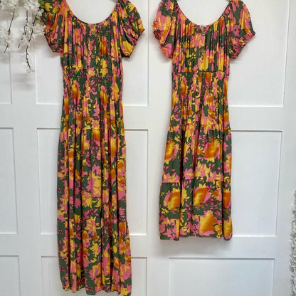 April: Bardot stretchy printed maxi dress. One size 10-22