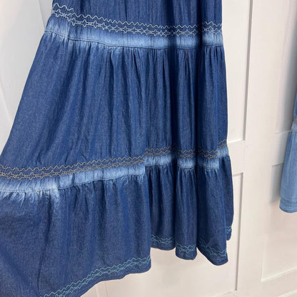 Rowan: Stretchy cotton denim maxi dress. One size 8-20