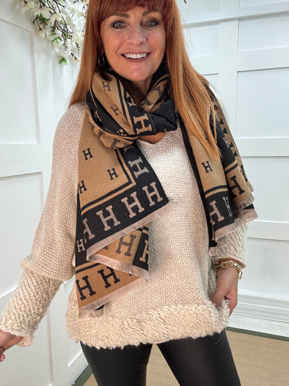Hope: Black & tan H design scarf