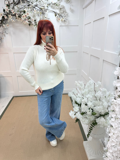 Elsie: Winter white polo neck knit. One size: 12-16