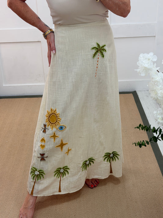 Cindy: Cream bead & embroidered skirt. One size 6-10