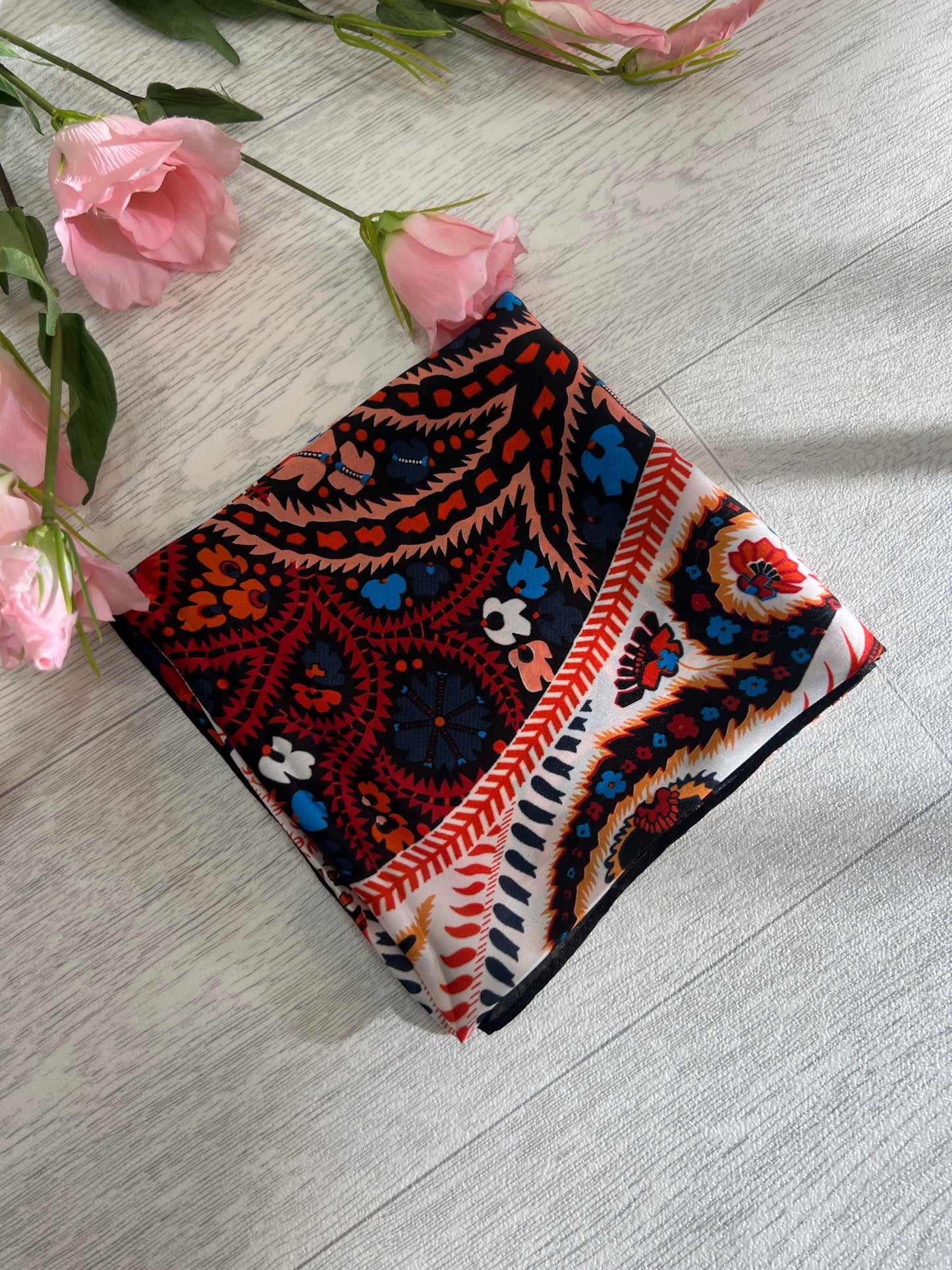 Rebel: Red & black paisley printed silky neck scarf
