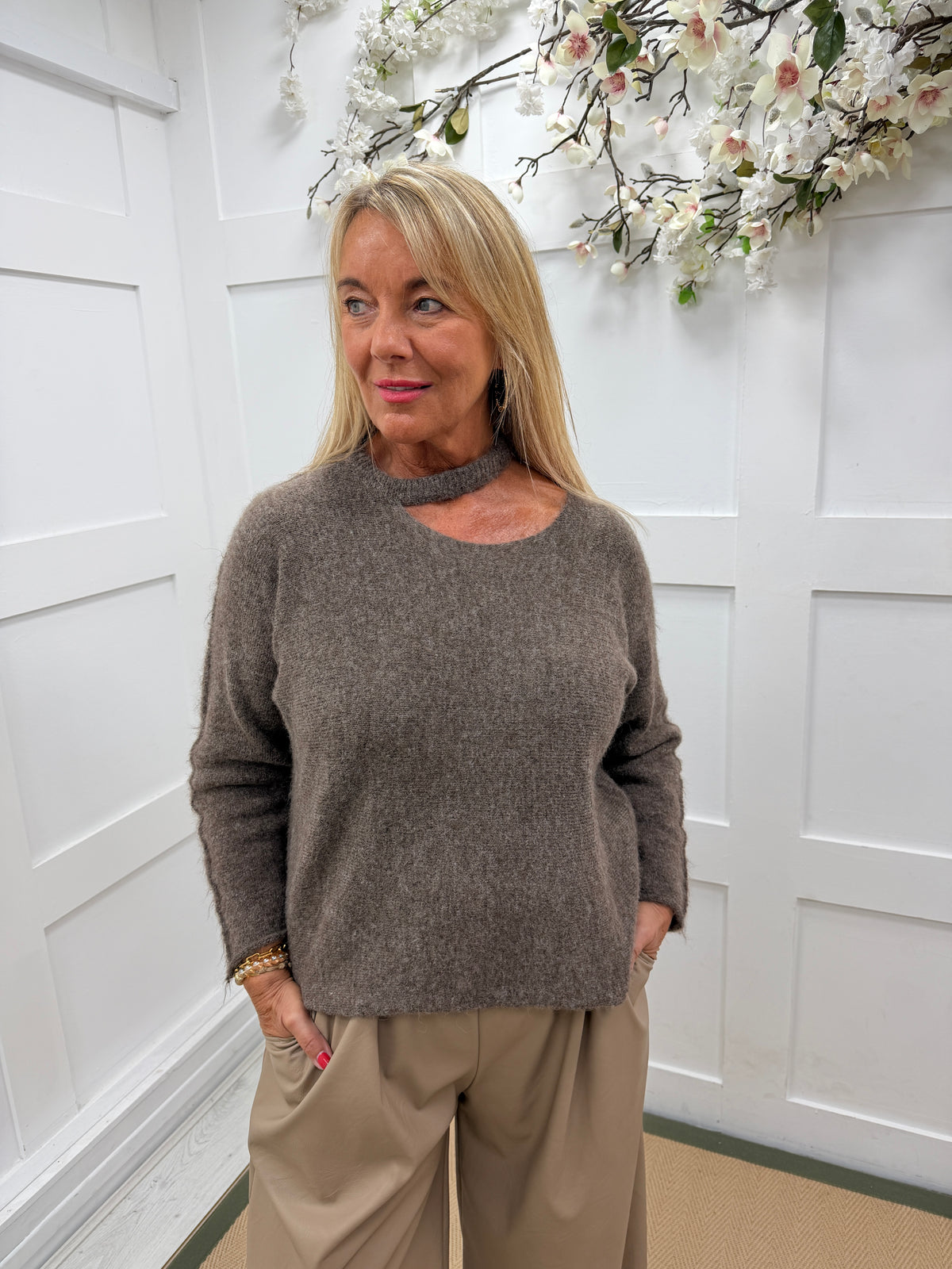 Sloane: Slash neck knit top. One Size: 12-18. 6 colours