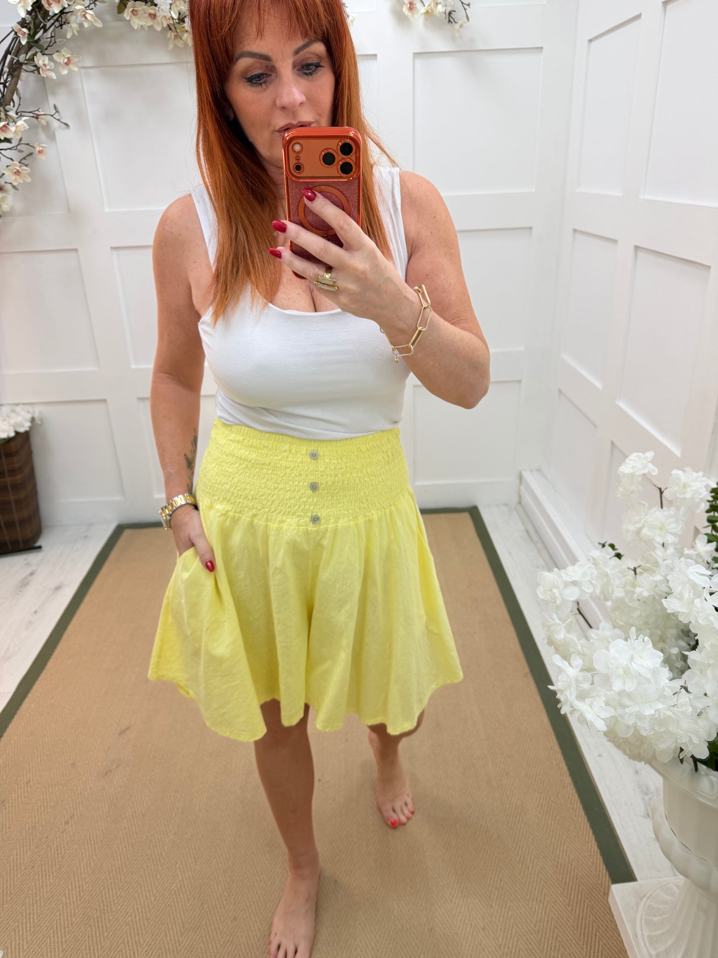 Mattie: Shirred waist wide leg linen shorts. One Size 8-18. 6 colours