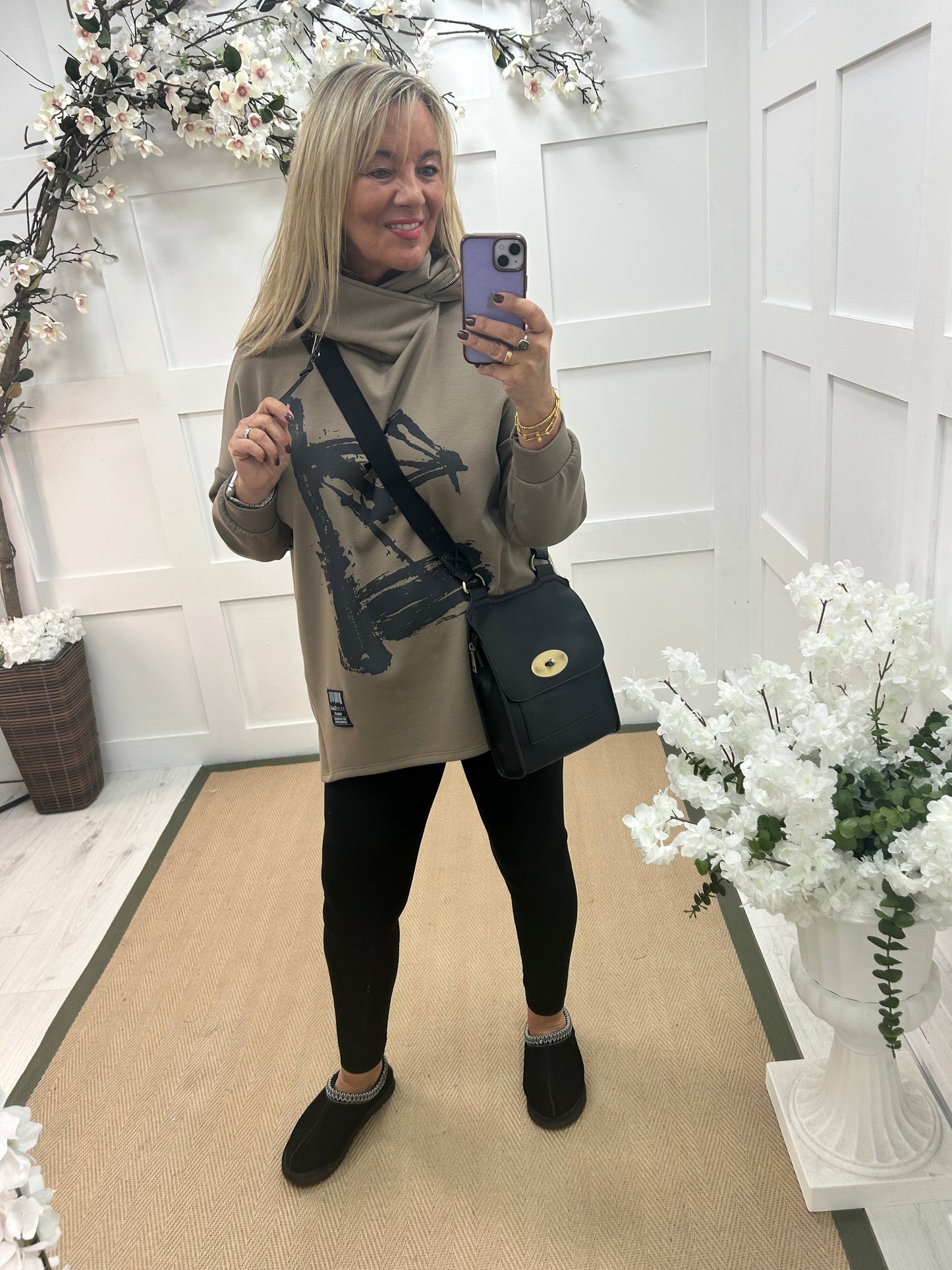 Harper: Mocha oversized abstract hoodie. One size: 12-18/20