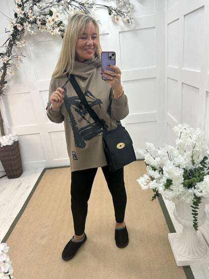 Harper: Mocha oversized abstract hoodie. One size: 12-18/20