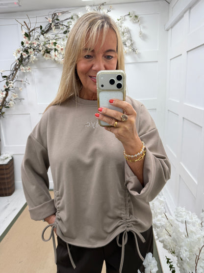 Nancy: NYC ruched sweatshirt. One size: 10-16. 3 colours