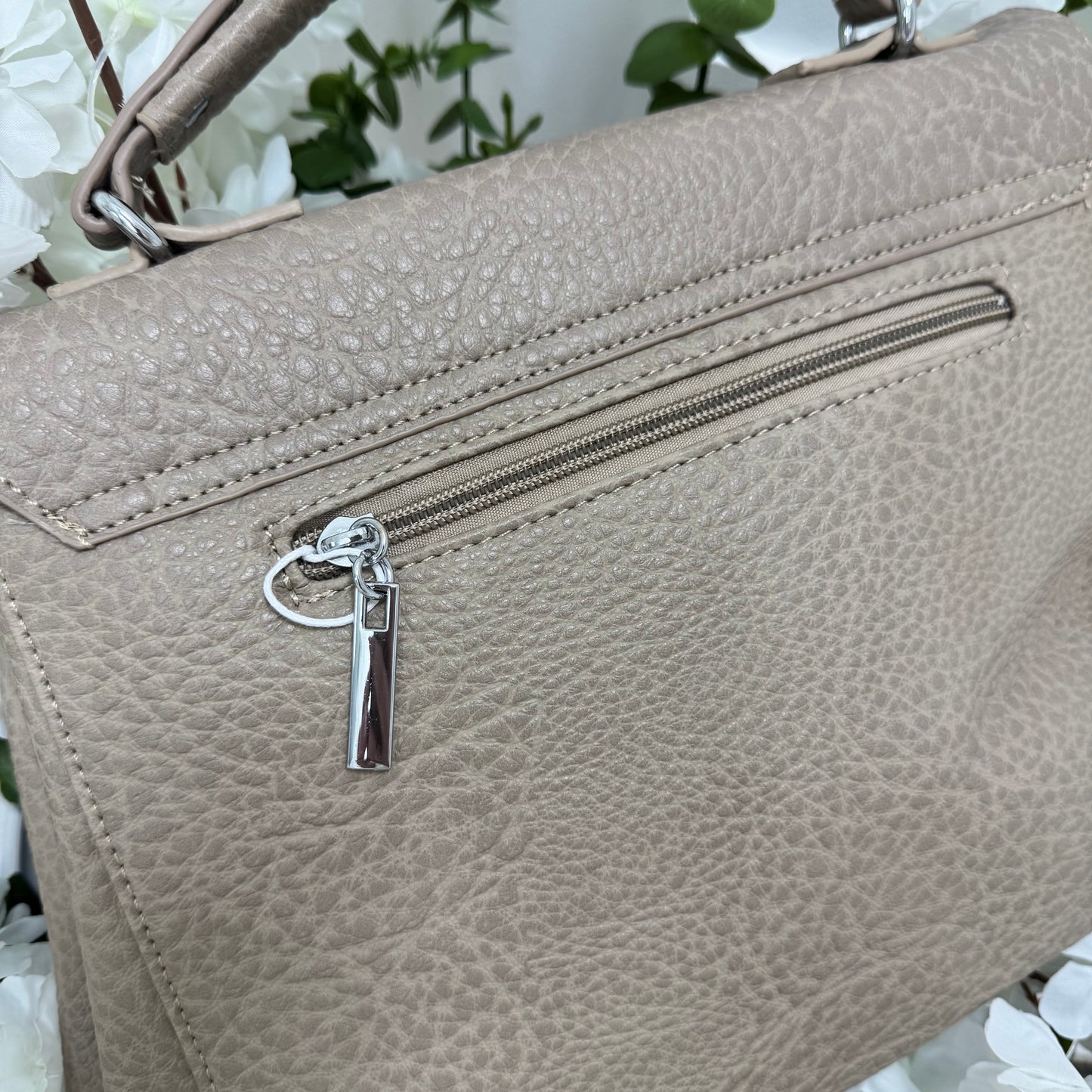 Flora: Large taupe studded grab bag
