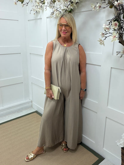 Willow: Sleeveless wide leg jumpsuit. One size: 10-16. 3 colours