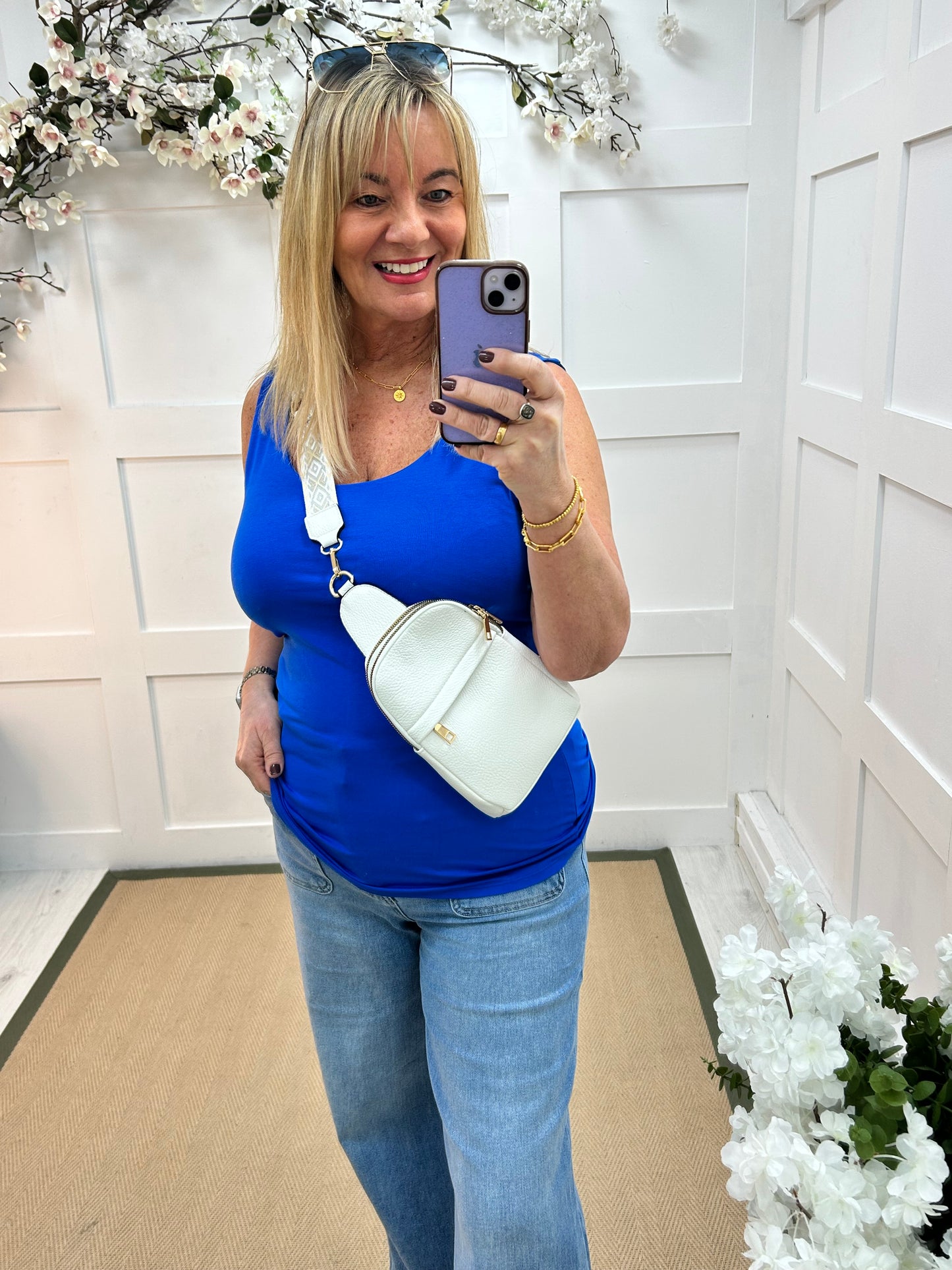 Abigail: Stretchy royal blue basic vest top. 2 sizes