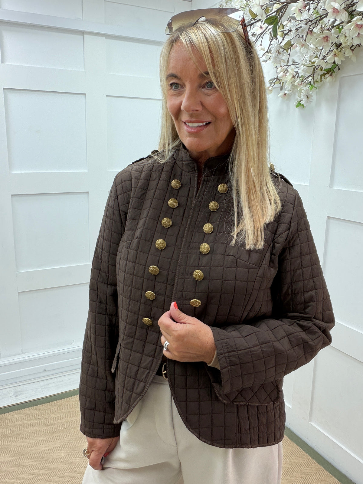 Jolie: Military style lightweight quilted design jacket. One size: 14-18. 3 colours
