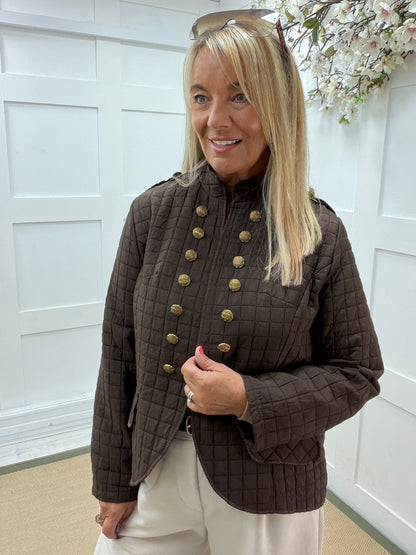 Jolie: Military style lightweight quilted design jacket. One size: 14-18. 3 colours
