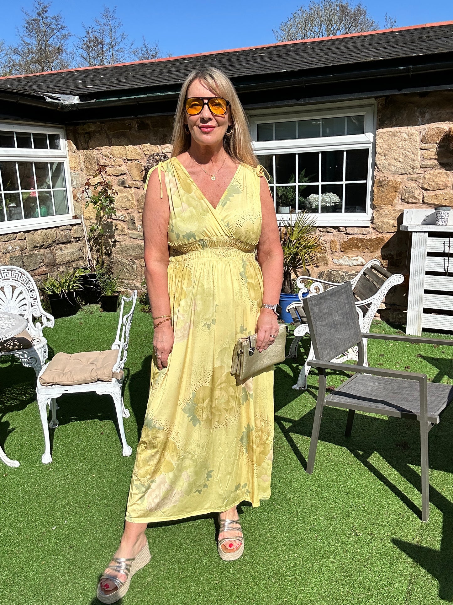 Phoebe: Stretchy yellow maxi dress. One size 12-18