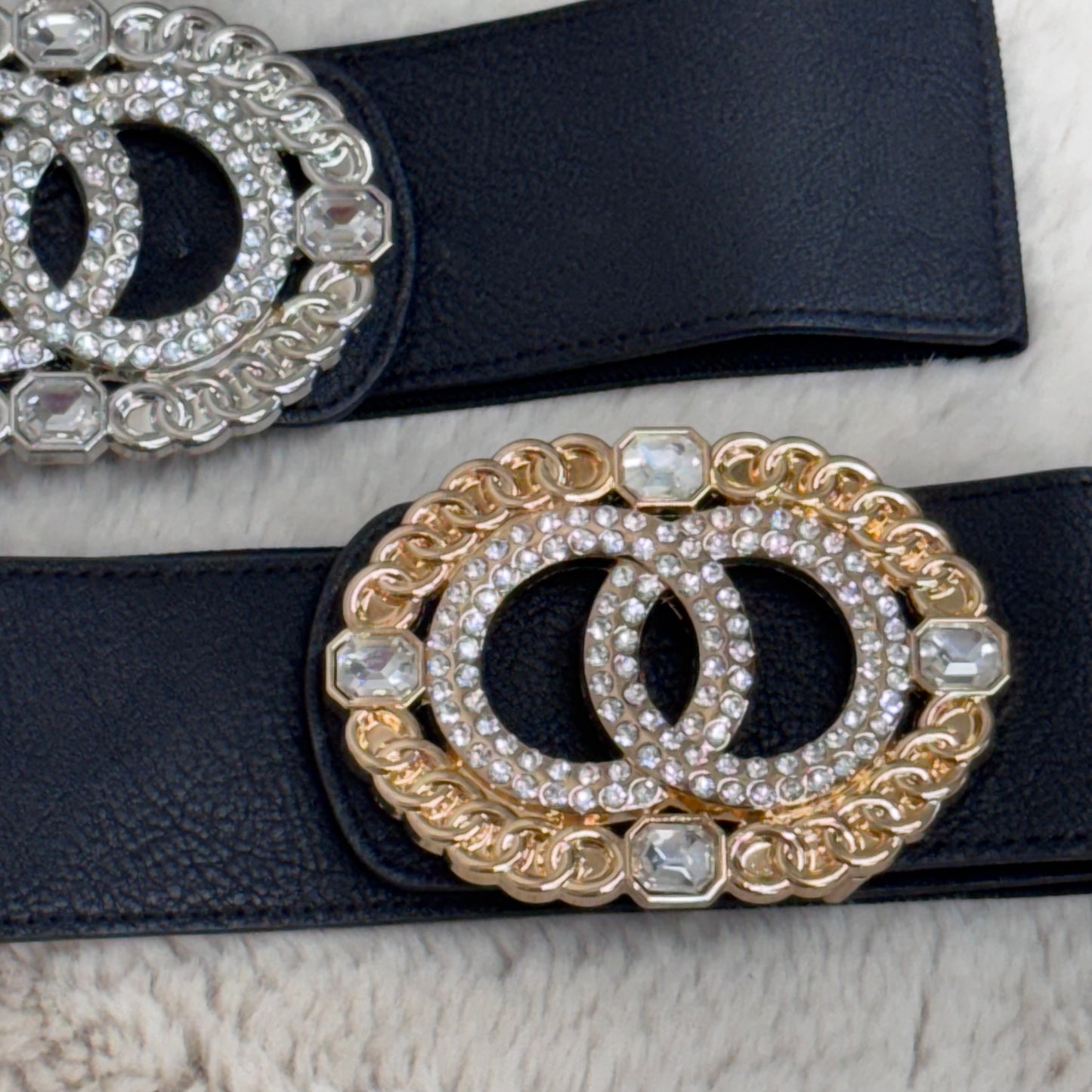 Clare: Large rhinestone oval buckle belt. One size