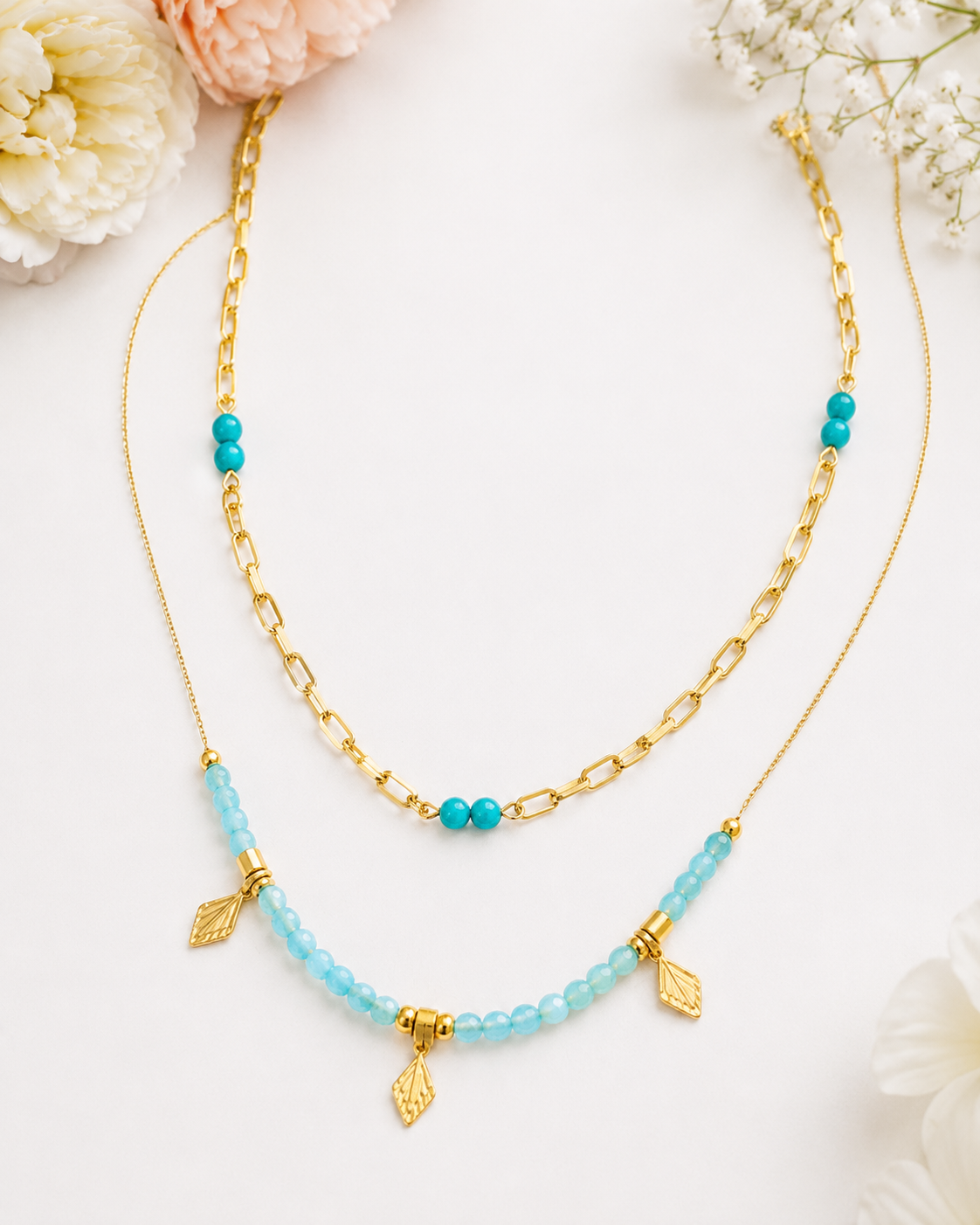 Marina: 18k gold turquoise double layer necklace