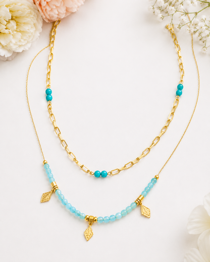 Marina: 18k gold turquoise double layer necklace