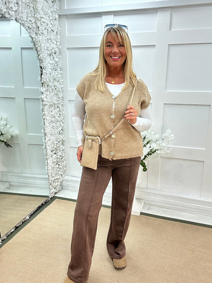 Nula: Sand plain mohair button waistcoat. One size: 14-20