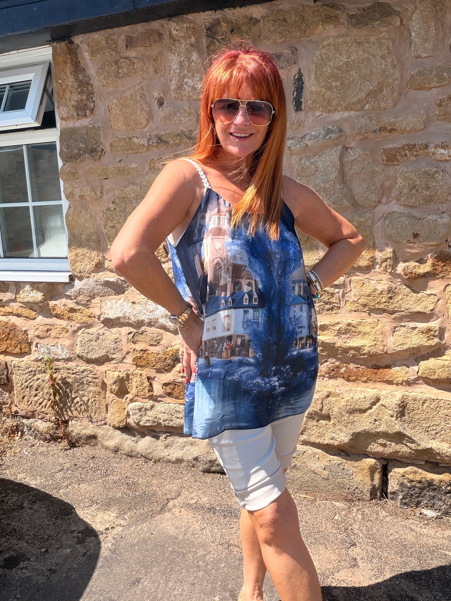 Ampika: Amalfi scene strappy top. One size 10-16. 4 colours