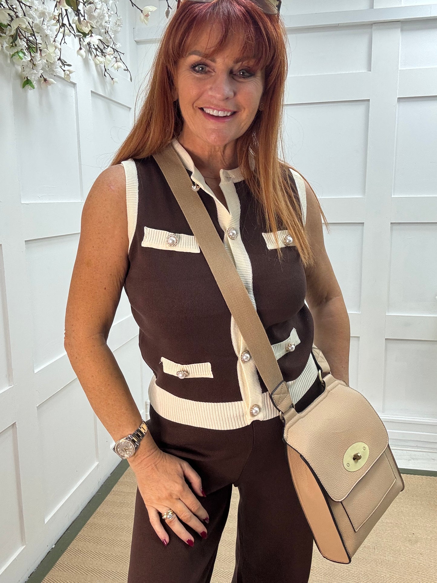 Faith: Brown 2 piece knitted loungewear set. 2 sizes