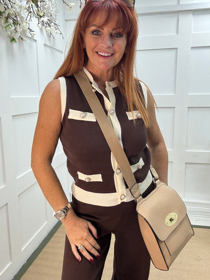 Faith: Brown 2 piece knitted loungewear set. 2 sizes