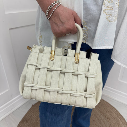 Misha: Small cream weave tote bag