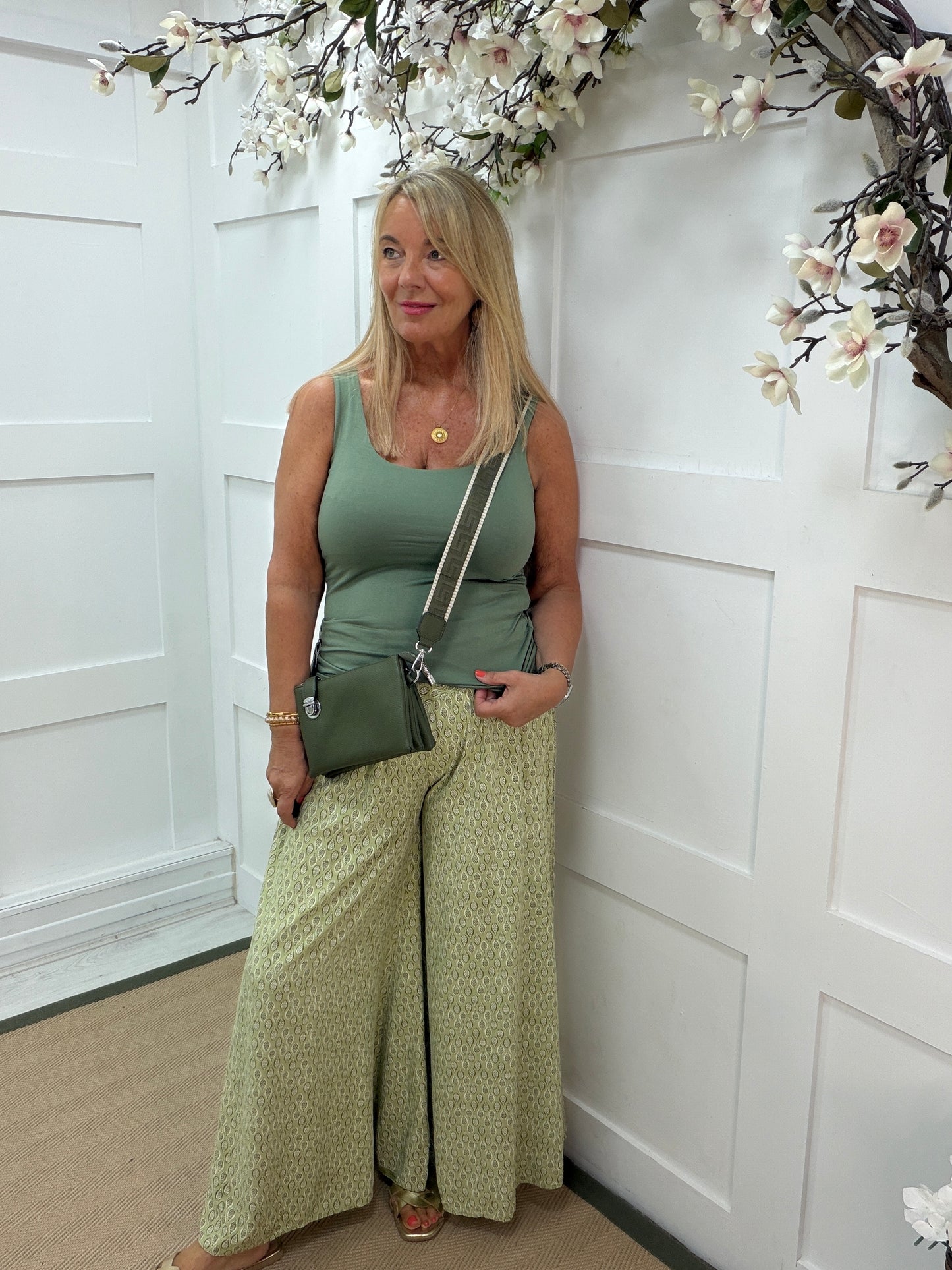 Tamara: Wide leg patterned trousers. One size: 10-16. 3 colours