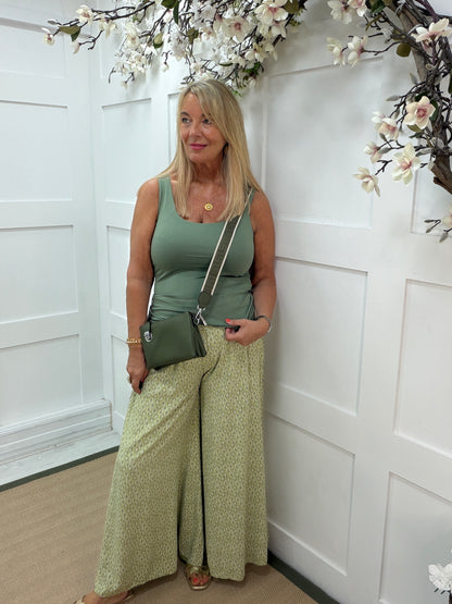Tamara: Wide leg patterned trousers. One size: 10-16. 3 colours