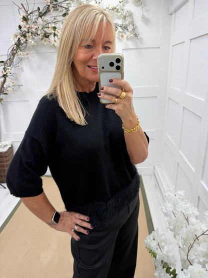 Harper: Fringe hem knit top. One size: 10-16. 2 colours