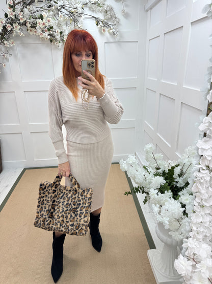 Sloane: Cream jumper & dress set. One size: 8-14