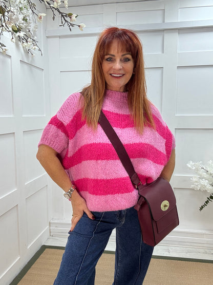 Mabel: Hot pink & bubblegum pink slouchy jumper. One size 12-18/20