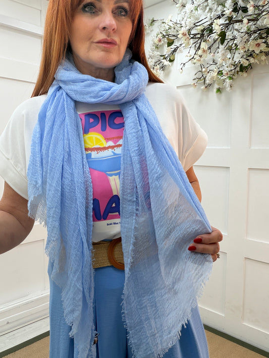 Tula: Long frayed raw edge scarf. Various colours
