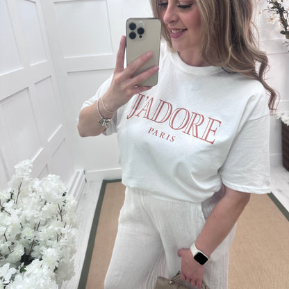 Jilly: White J’adore T shirt. 3 sizes