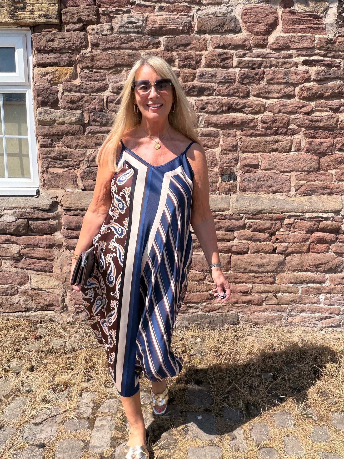 Scarlett: Silky geometric printed maxi dress. One size 10-16. 4 colours