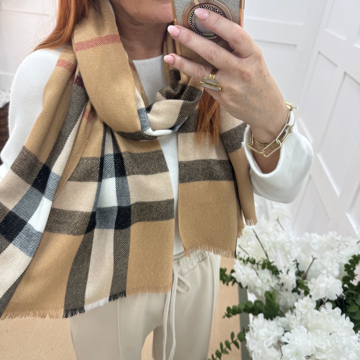 Brianna: Brown check designer inspired scarf