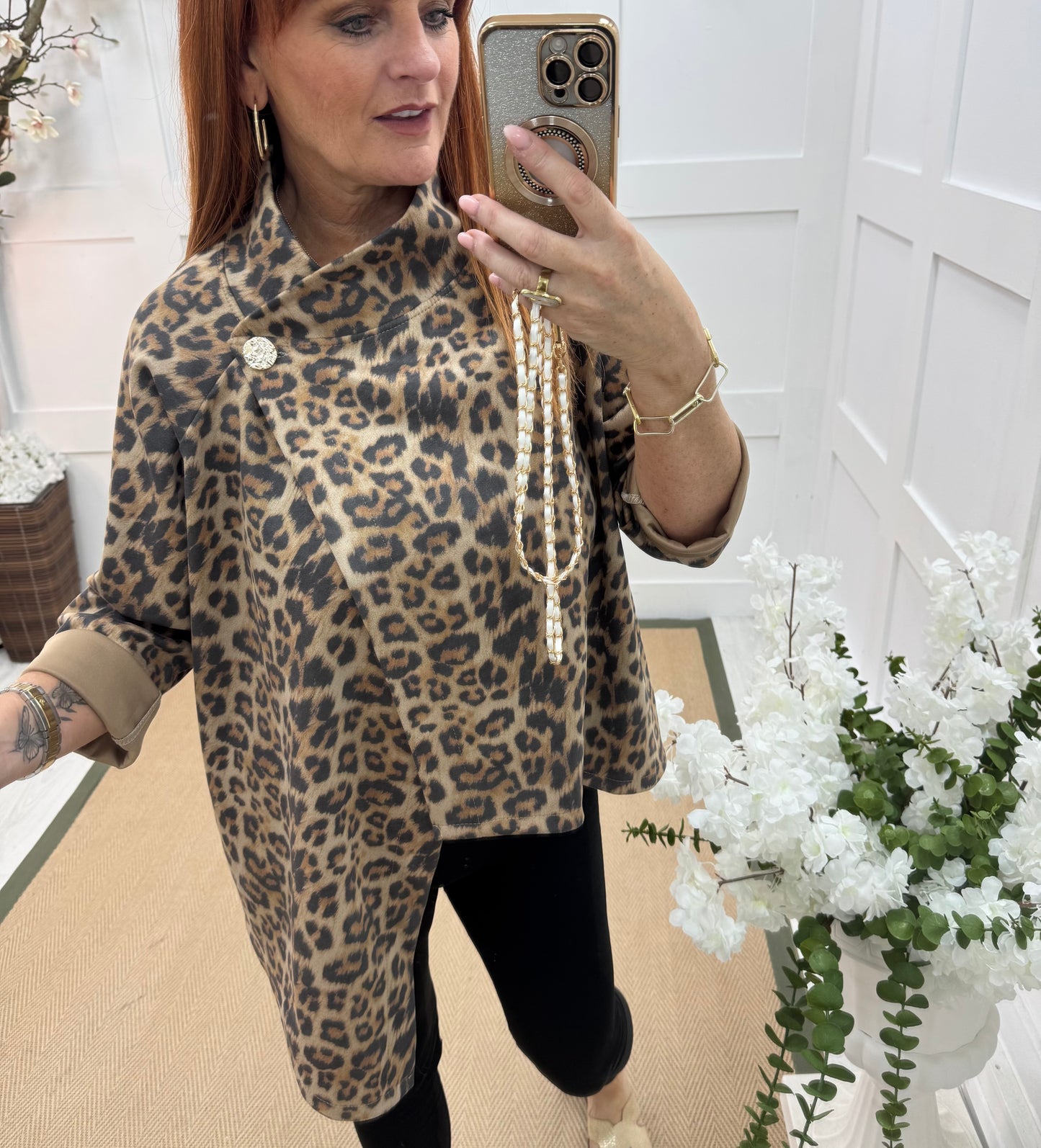 Karin: Leopard print soft feel jacket. One size: 10-16