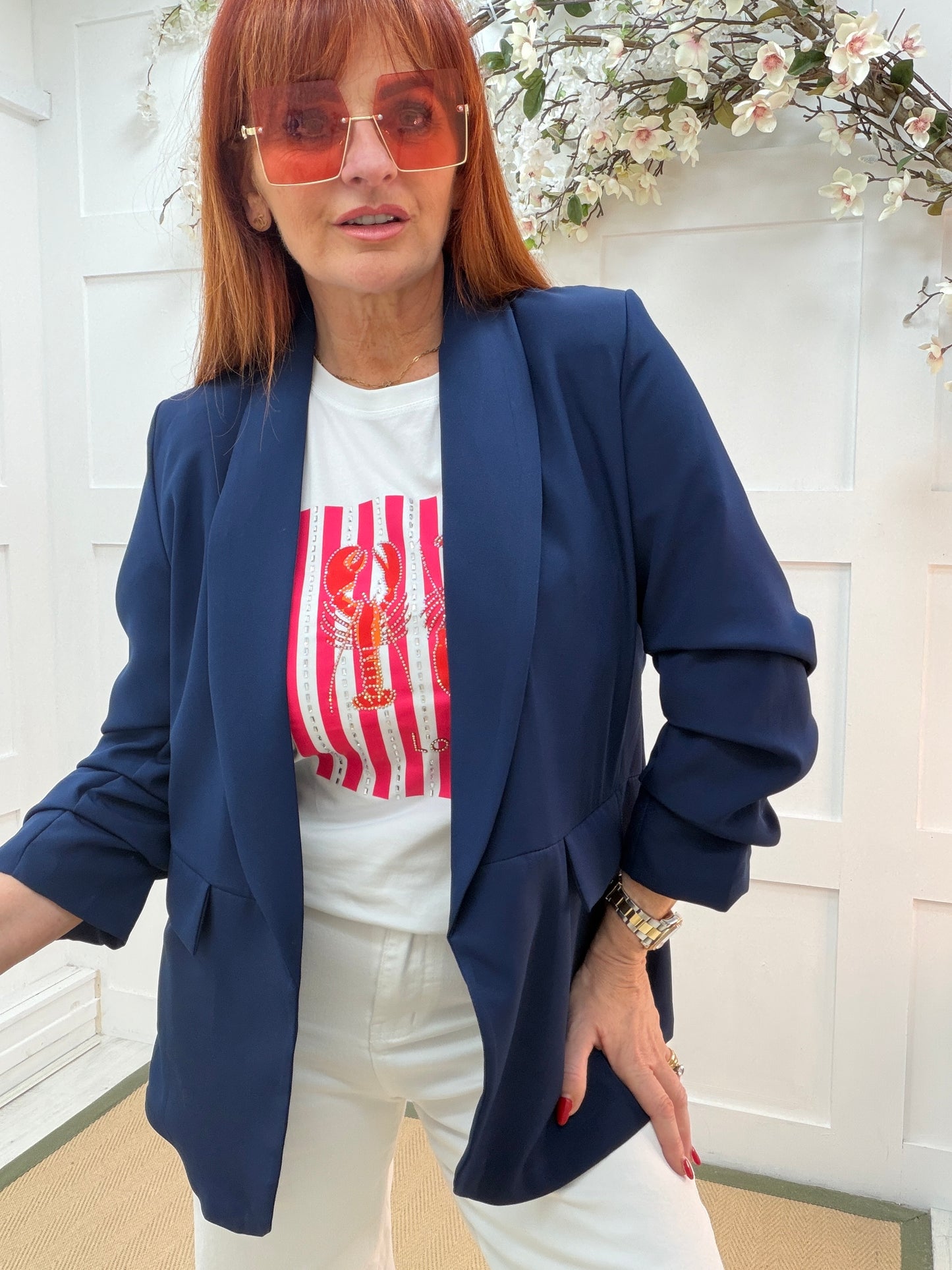 Jody: Ruched sleeve blazer. Sizes 10-18 Various colours