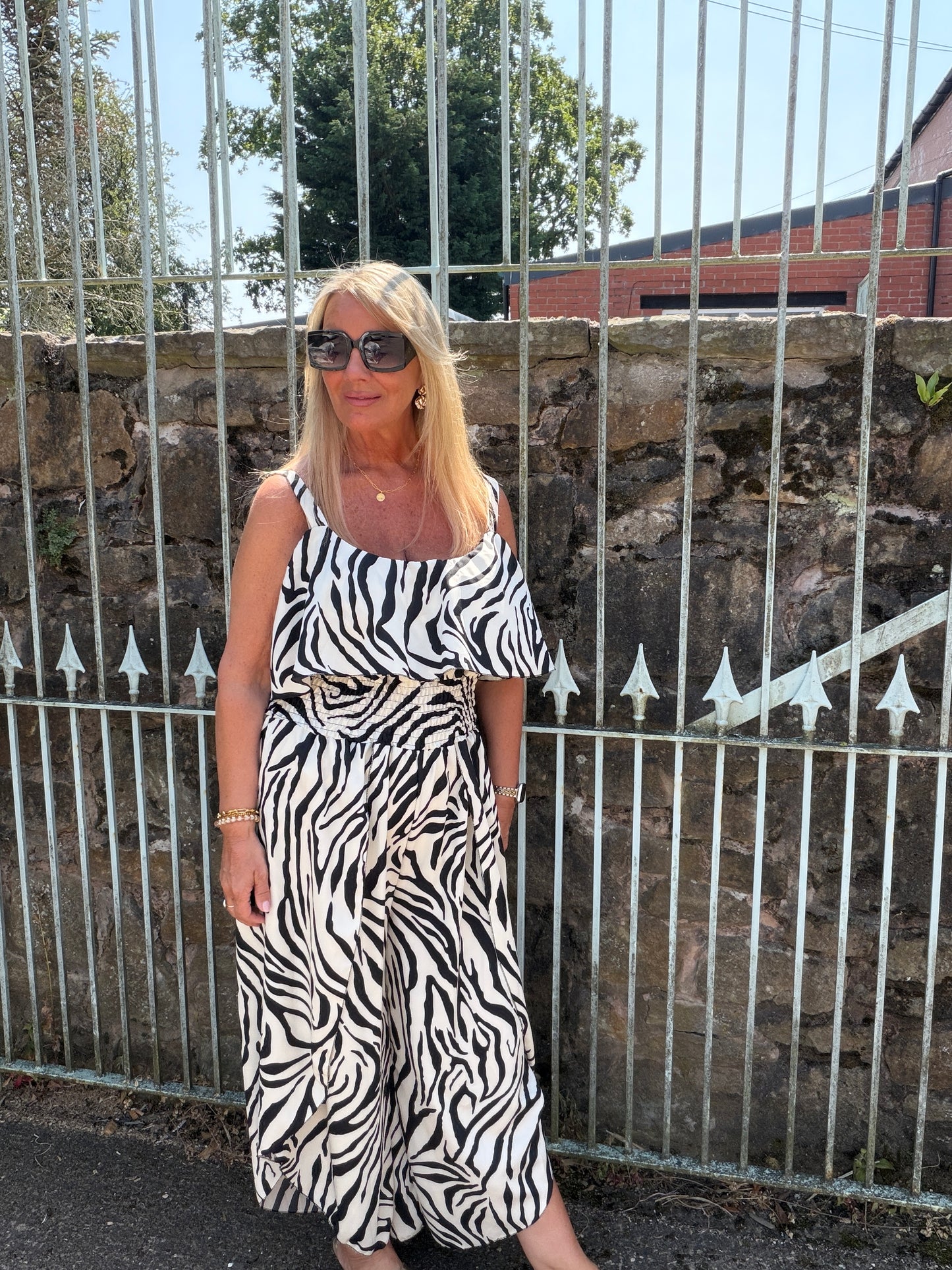 Jaycie: Printed split leg jumpsuit. One size: 14-20. 3 prints