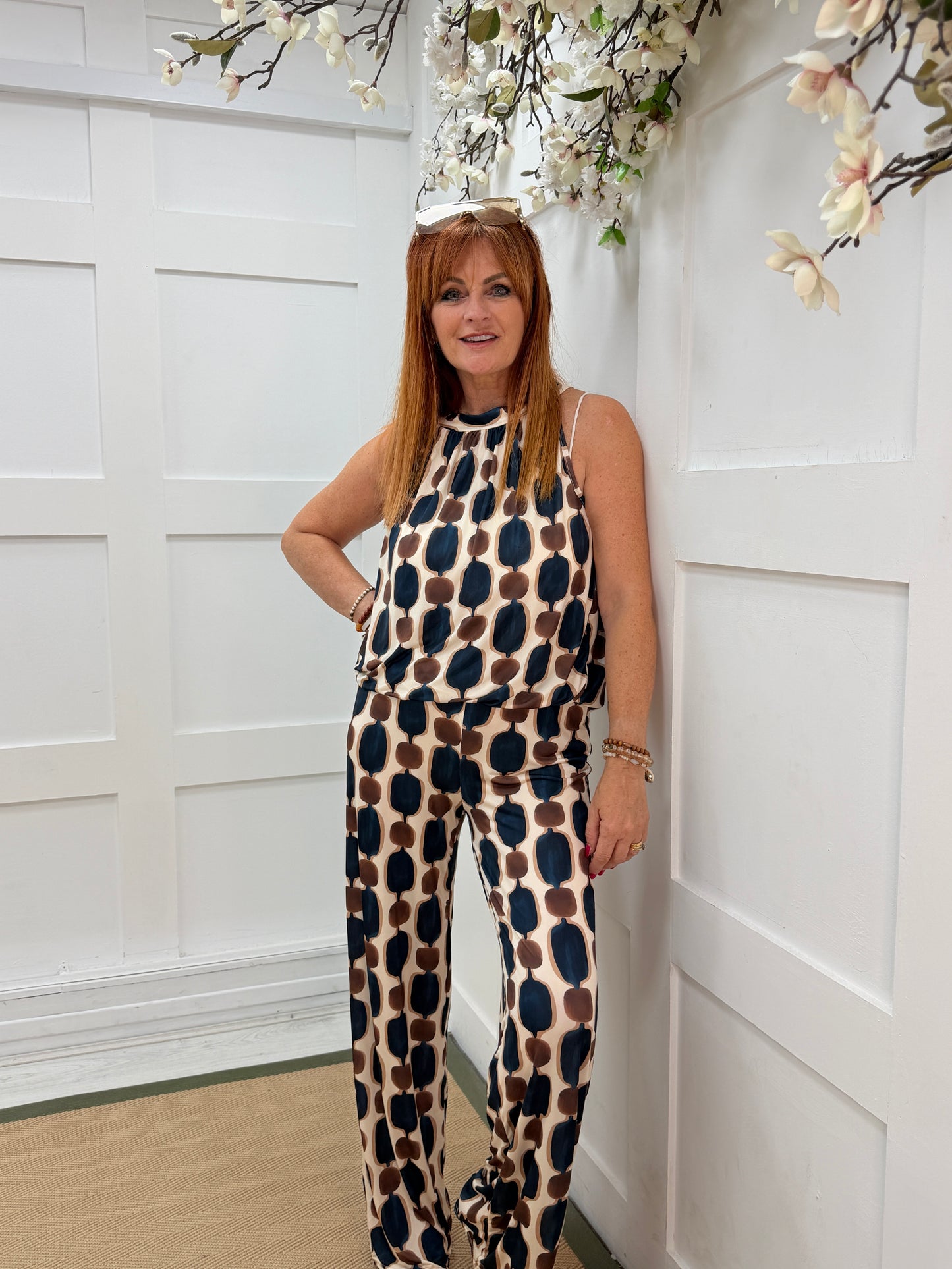 Pippa: Patterned top & wide leg co-ord set. One Sz: 10-16. 3 colours